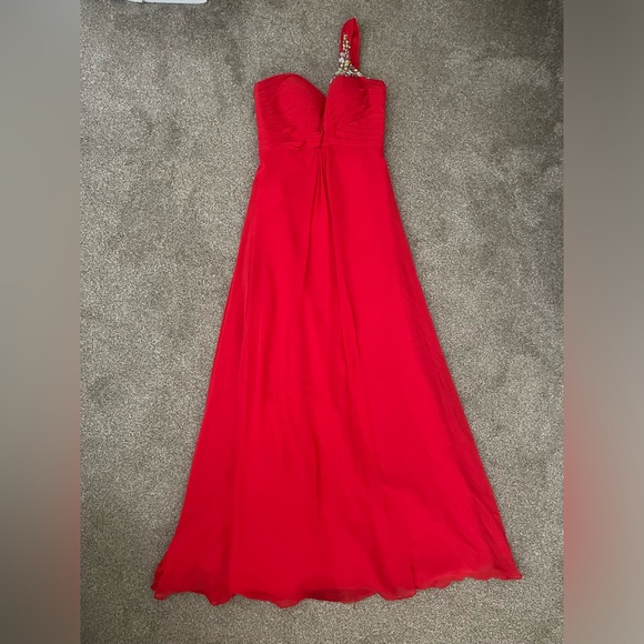 Gorgeous One Shoulder Red Prom Dress Long With Split On Sale